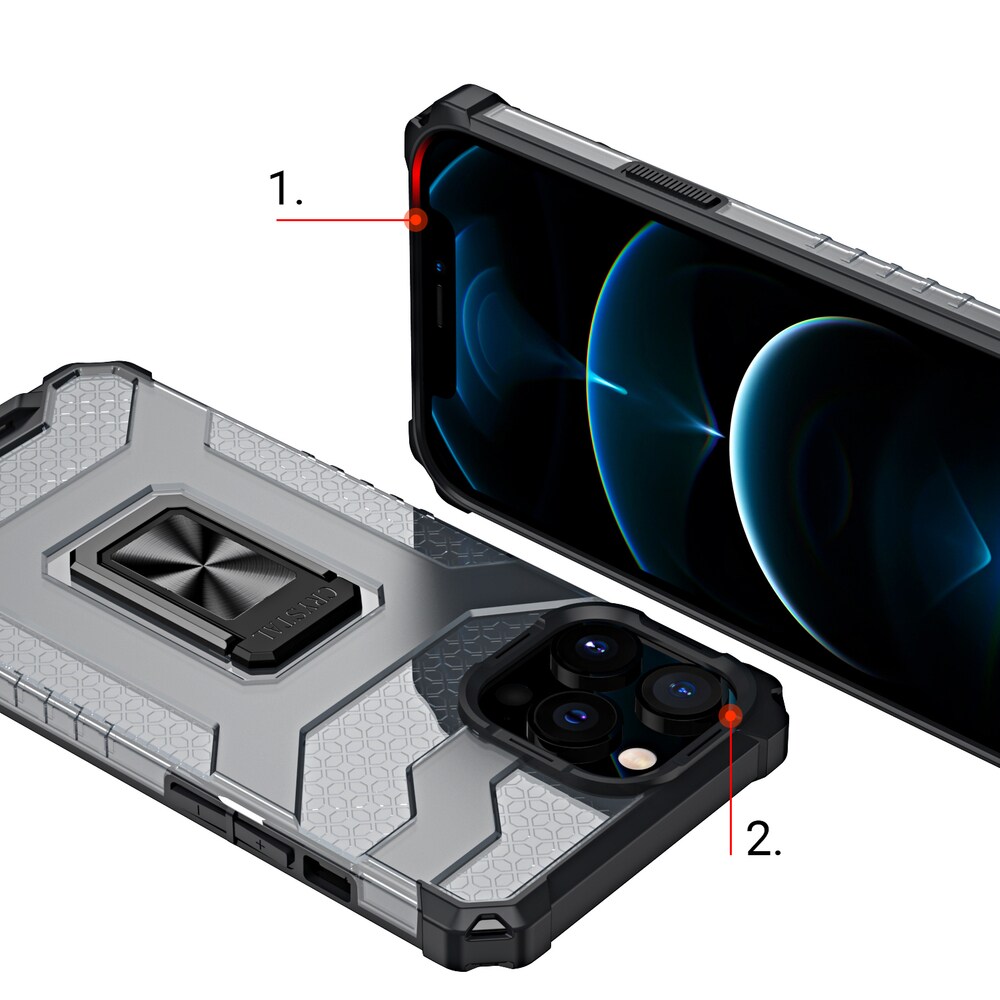 Crystal Ring Asia Kickstand Kova Rugged Cover for iPhone 13 Pro sininen