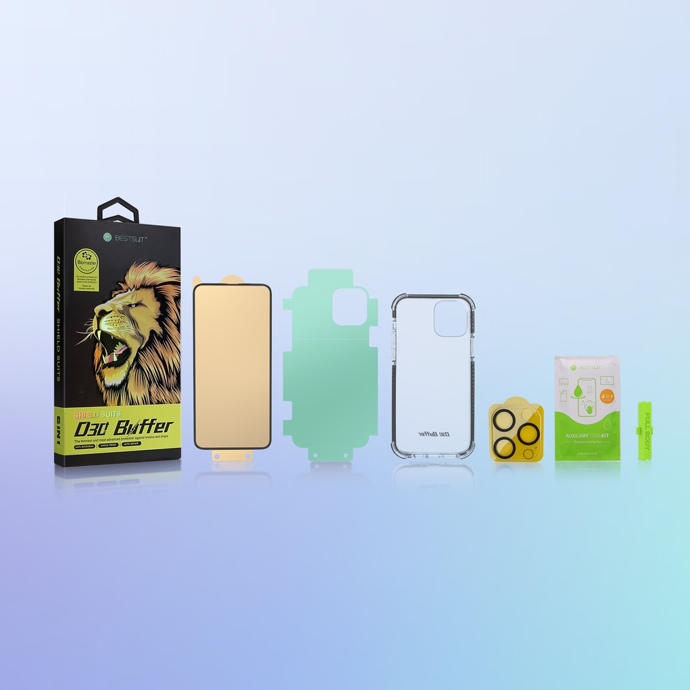 Bestsuit 6-in-1 iPhone 13 mini setti: karkaistu lasi, takakotelo, suojakalvo & aplikaattori