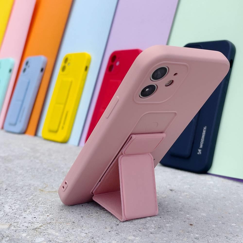 Wozinsky Kickstand Case iPhone 13 mini silikonikotelo jalustalla vaaleanpunainen