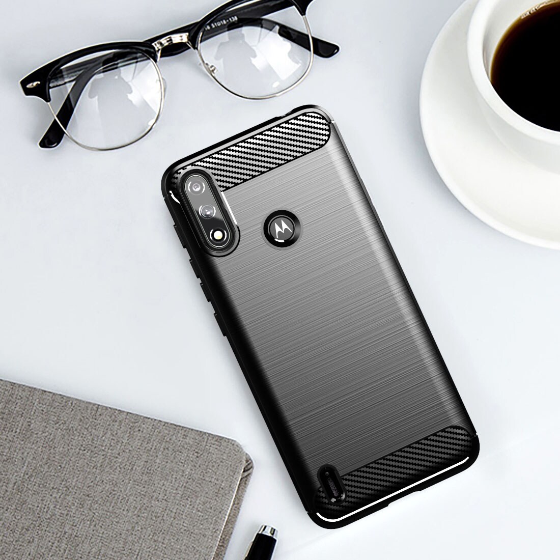 Carbon Case Joustava suojakotelo Hylsy Motorola Moto E7i Power musta