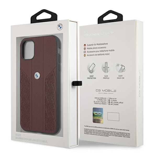 BMW Nahka Curve Perforate Case for iPhone 11 / Xr - punainen