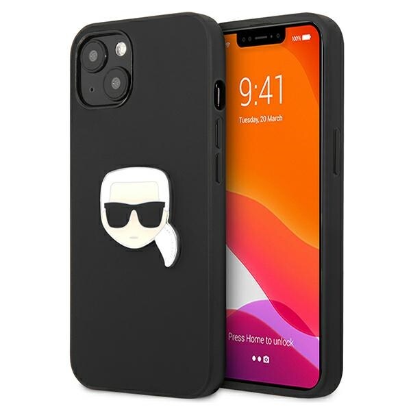 Karl Lagerfeld Nahka Ikonik Karl's Head Metal Case for iPhone 13 mini - Musta