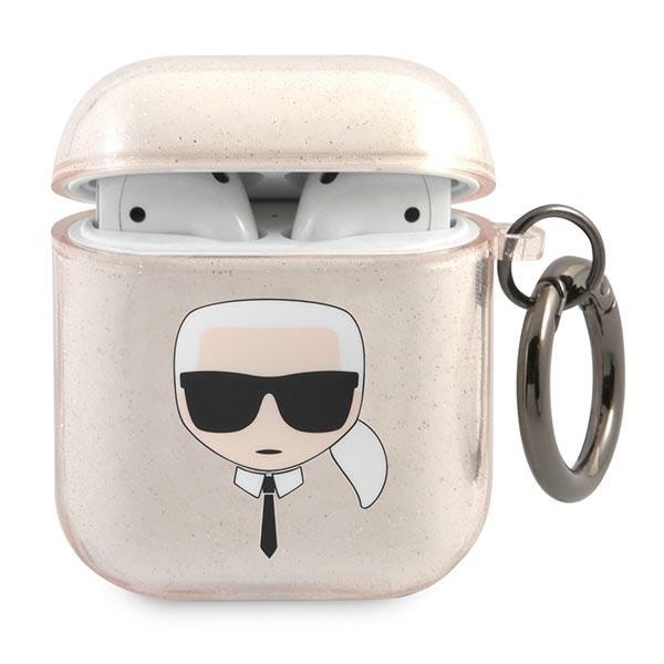 Karl Lagerfeld Glitter Karl's Head -kotelo AirPods 1/2:lle - kultainen