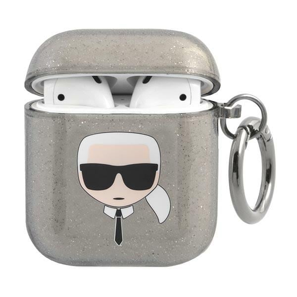 Karl Lagerfeld Glitter Karl's Head -kotelo AirPods 1/2:lle - Musta