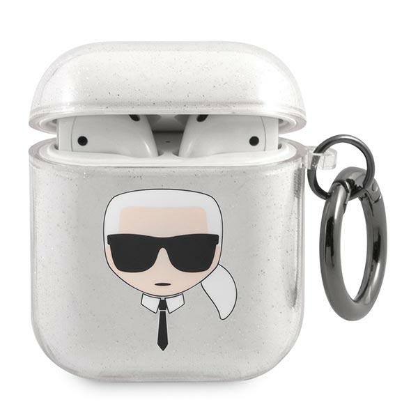 Karl Lagerfeld Glitter Karl's Head -kotelo AirPods 1/2 - hopea