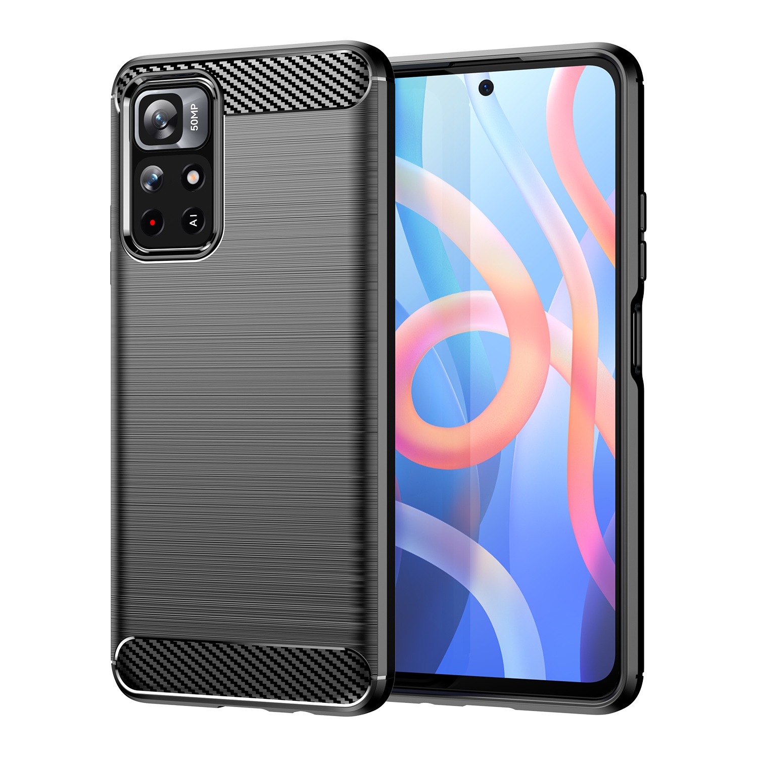 Carbon Case Joustava kansi Hylsy Xiaomi Redmi Note 11 musta