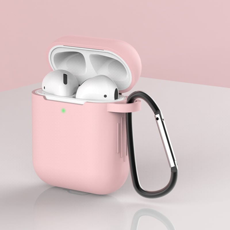 Kotelo AirPods 1/2 silikoni pehmeä + avaimenperä karabiini riipus, vaaleanpunainen (asia D)