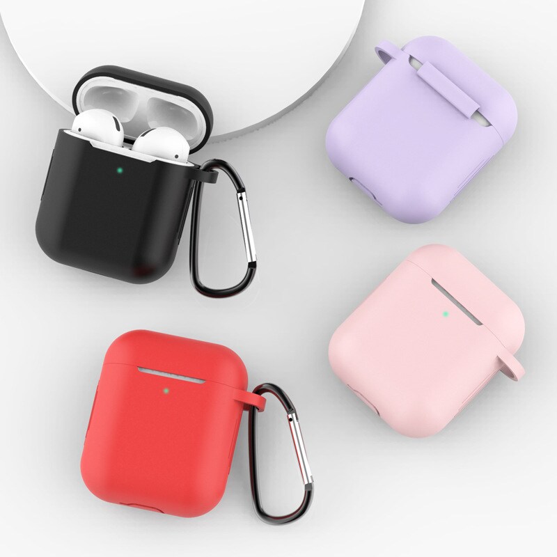 Kotelo AirPods 1/2 silikoni pehmeä + avaimenperä karabiini riipus, vaaleanpunainen (asia D)