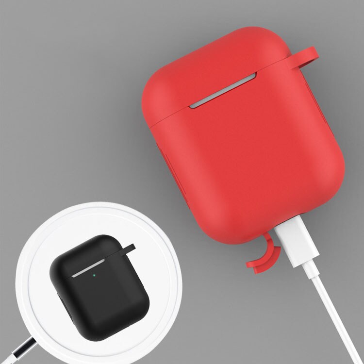 Kotelo AirPods 1/2 silikoni pehmeä + avaimenperä karabiini riipus, vaaleanpunainen (asia D)