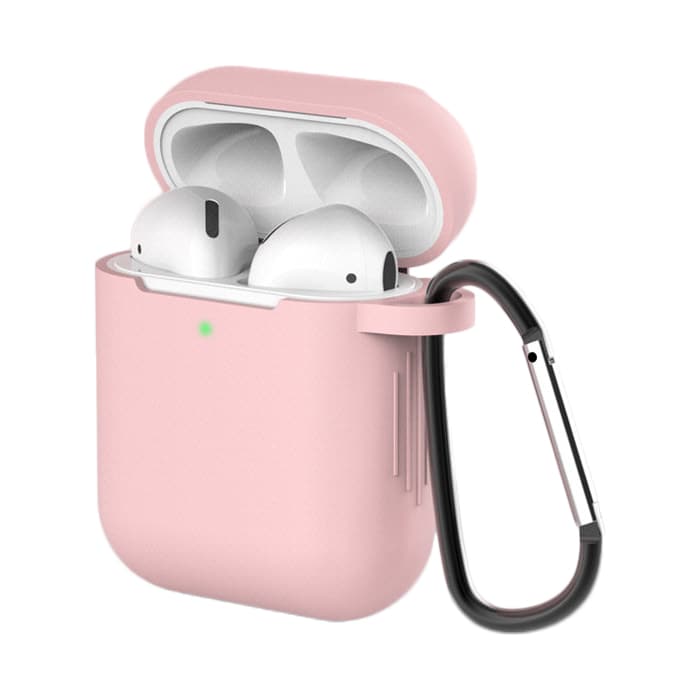 Kotelo AirPods 1/2 silikoni pehmeä + avaimenperä karabiini riipus, vaaleanpunainen (asia D)