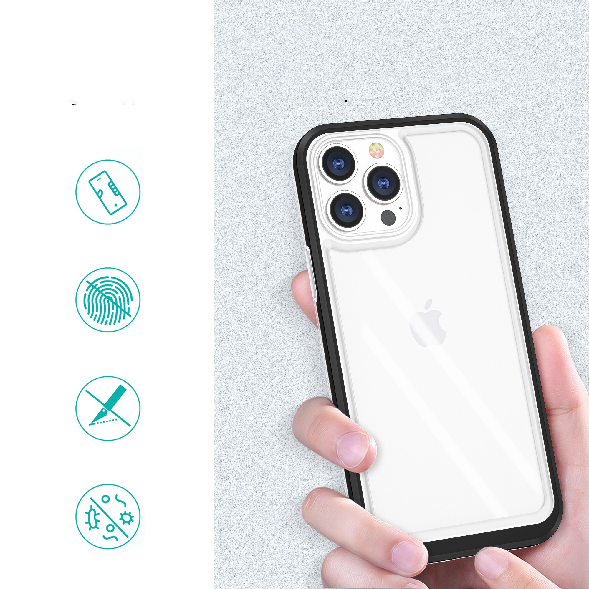 Selkeä 3in1 tapauksessa iPhone 13 Pro runko geeli kansi musta