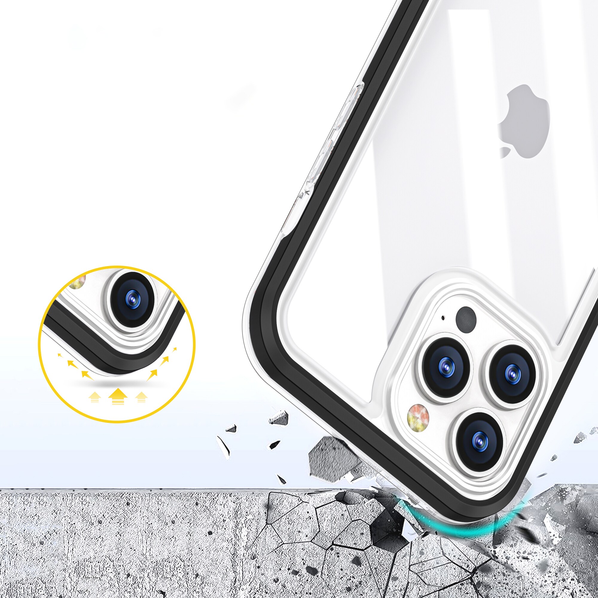 Selkeä 3in1 tapauksessa iPhone 13 Pro runko geeli kansi musta