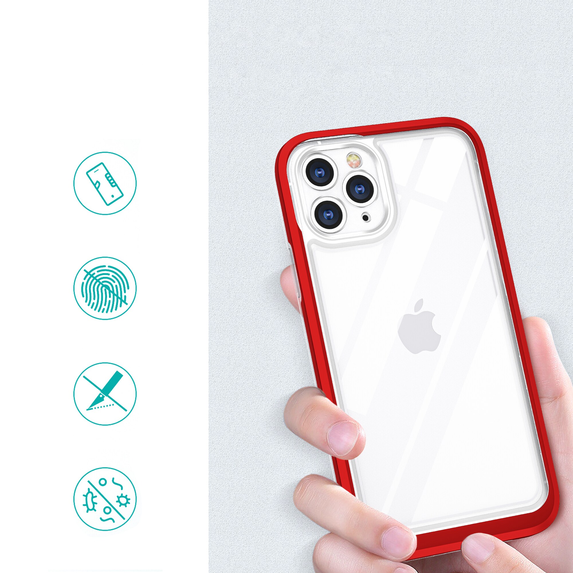 Kirkas 3in1 asia iPhone 11 Pro Max kehys kansi geeli punainen