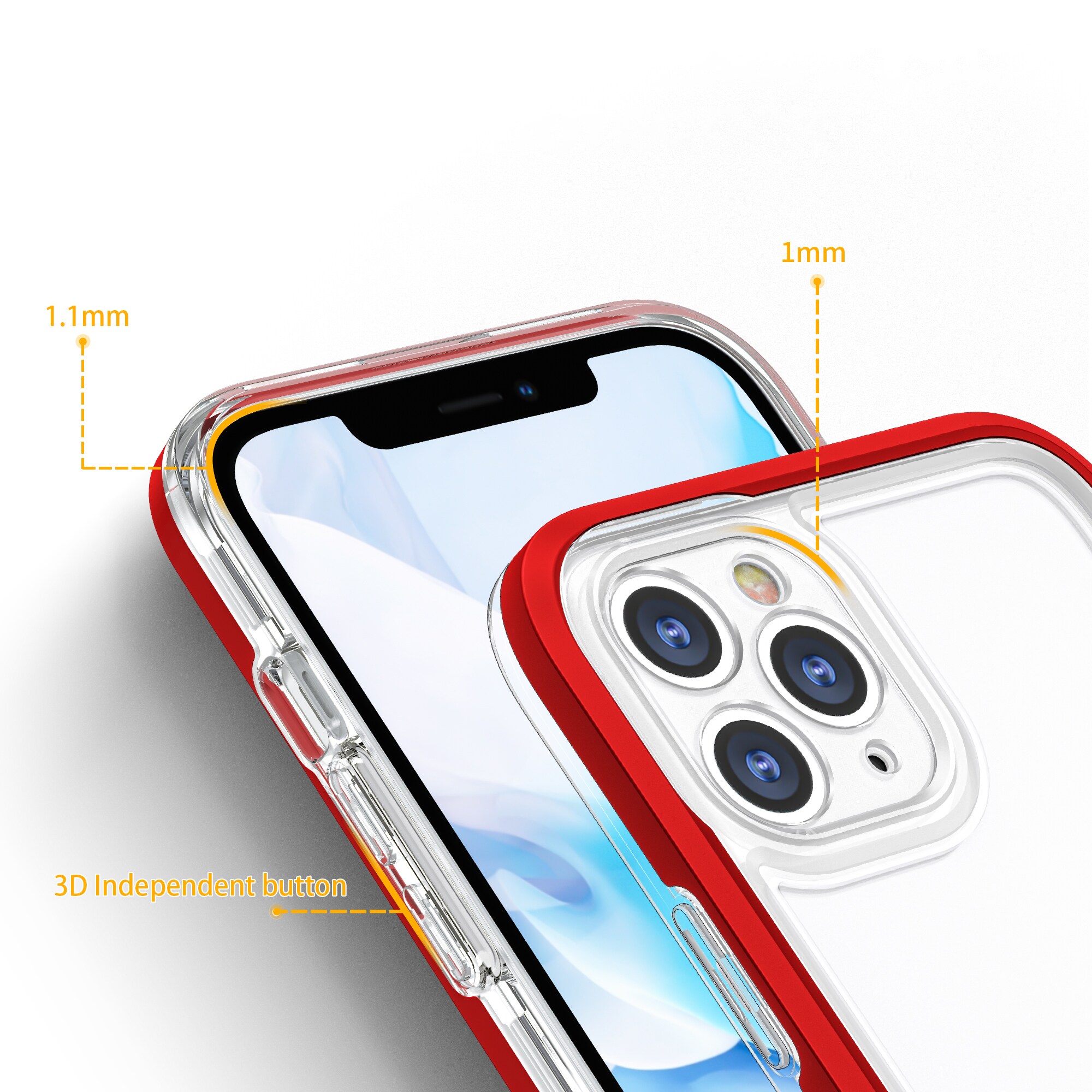Kirkas 3in1 asia iPhone 11 Pro Max kehys kansi geeli punainen