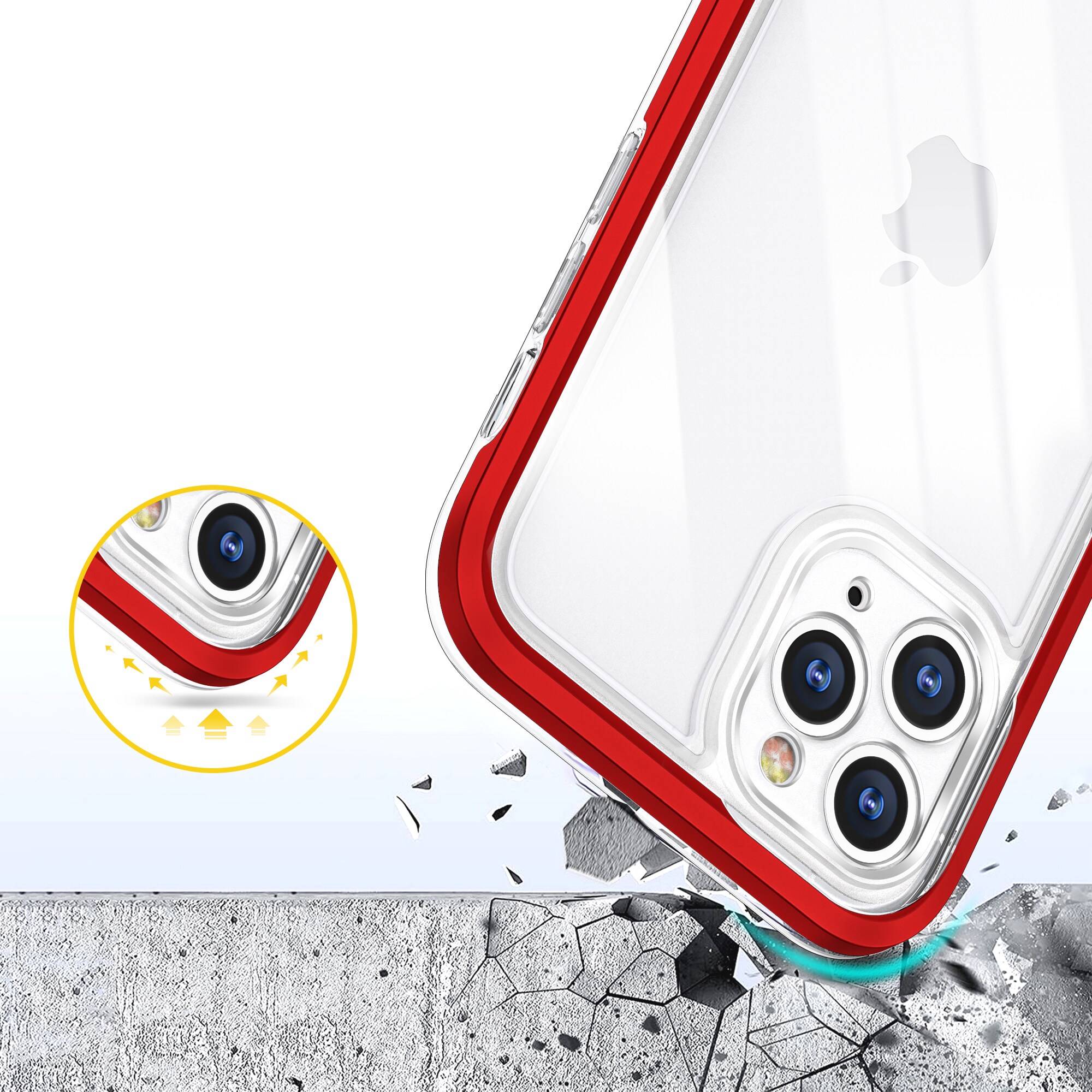 Kirkas 3in1 asia iPhone 11 Pro Max kehys kansi geeli punainen