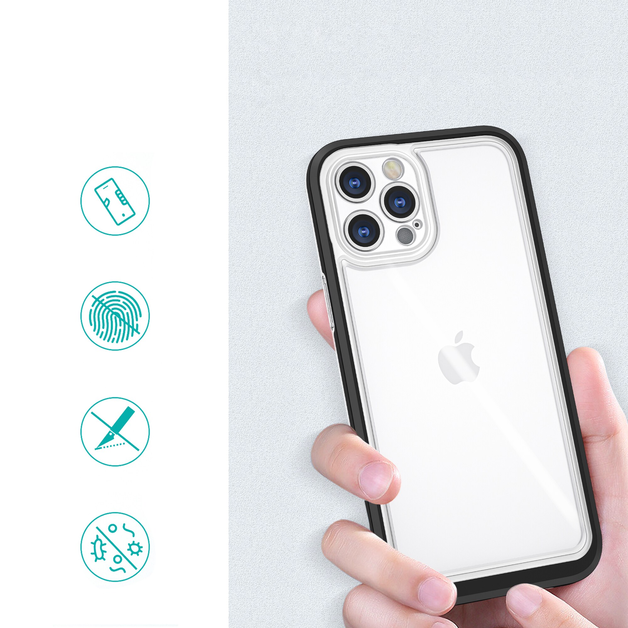 Kirkas 3in1 tapauksessa iPhone 12 Pro runko geeli kansi musta