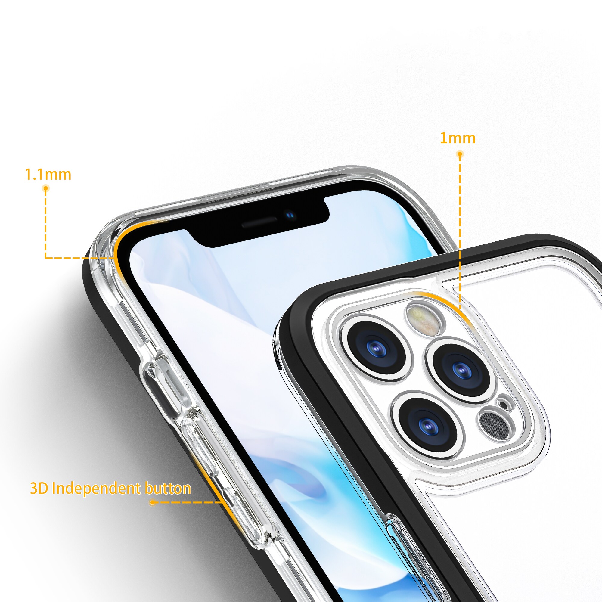 Kirkas 3in1 tapauksessa iPhone 12 Pro Max tapauksessa geeli kansi kehys musta