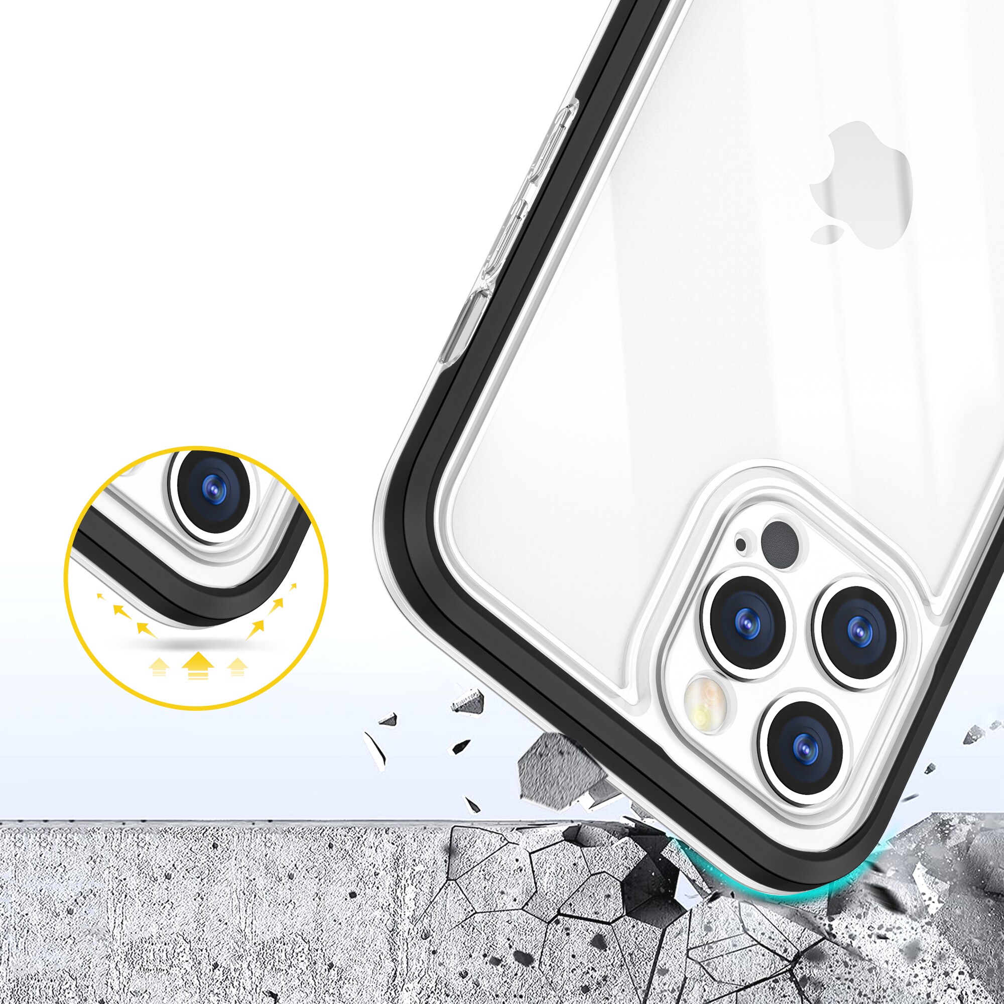 Kirkas 3in1 tapauksessa iPhone 12 Pro Max tapauksessa geeli kansi kehys musta