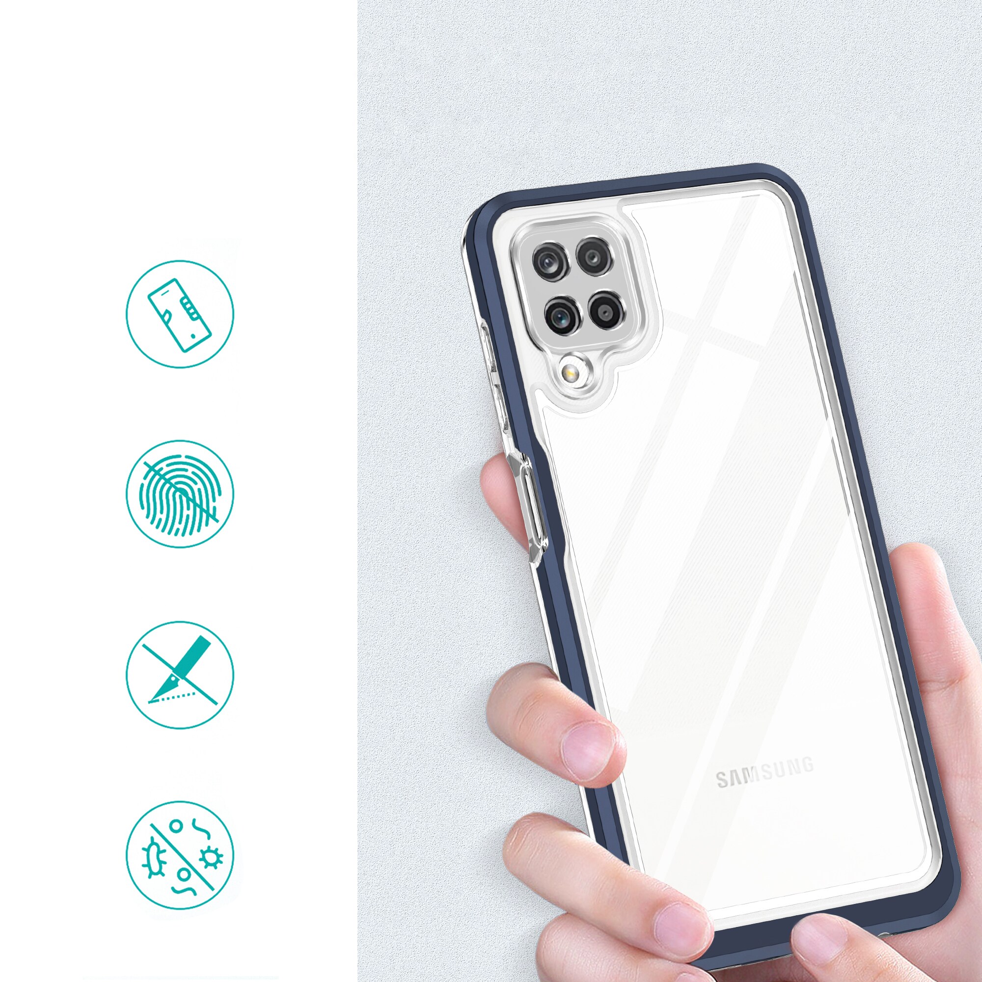 Kirkas 3in1 Kotelo Samsung Galaxy A22 4G kehys geelisuojus sininen