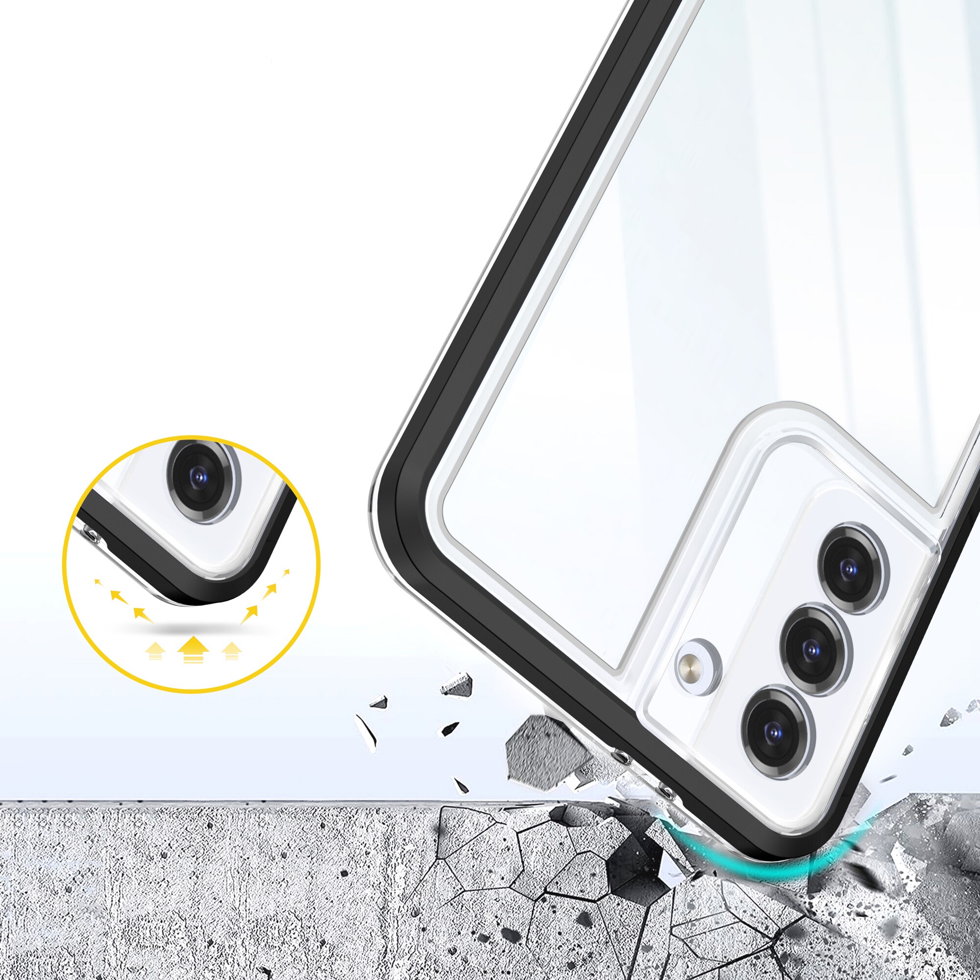 Kirkas 3in1 Kotelo Samsung Galaxy S21 + 5G (S21 Plus 5G) Kehys Gel Cover Musta