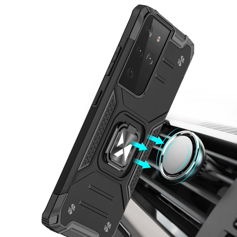 Wozinsky Ring Armor hybrid kotelo + magneettinen pidike Samsung Galaxy S22 Ultra hopea