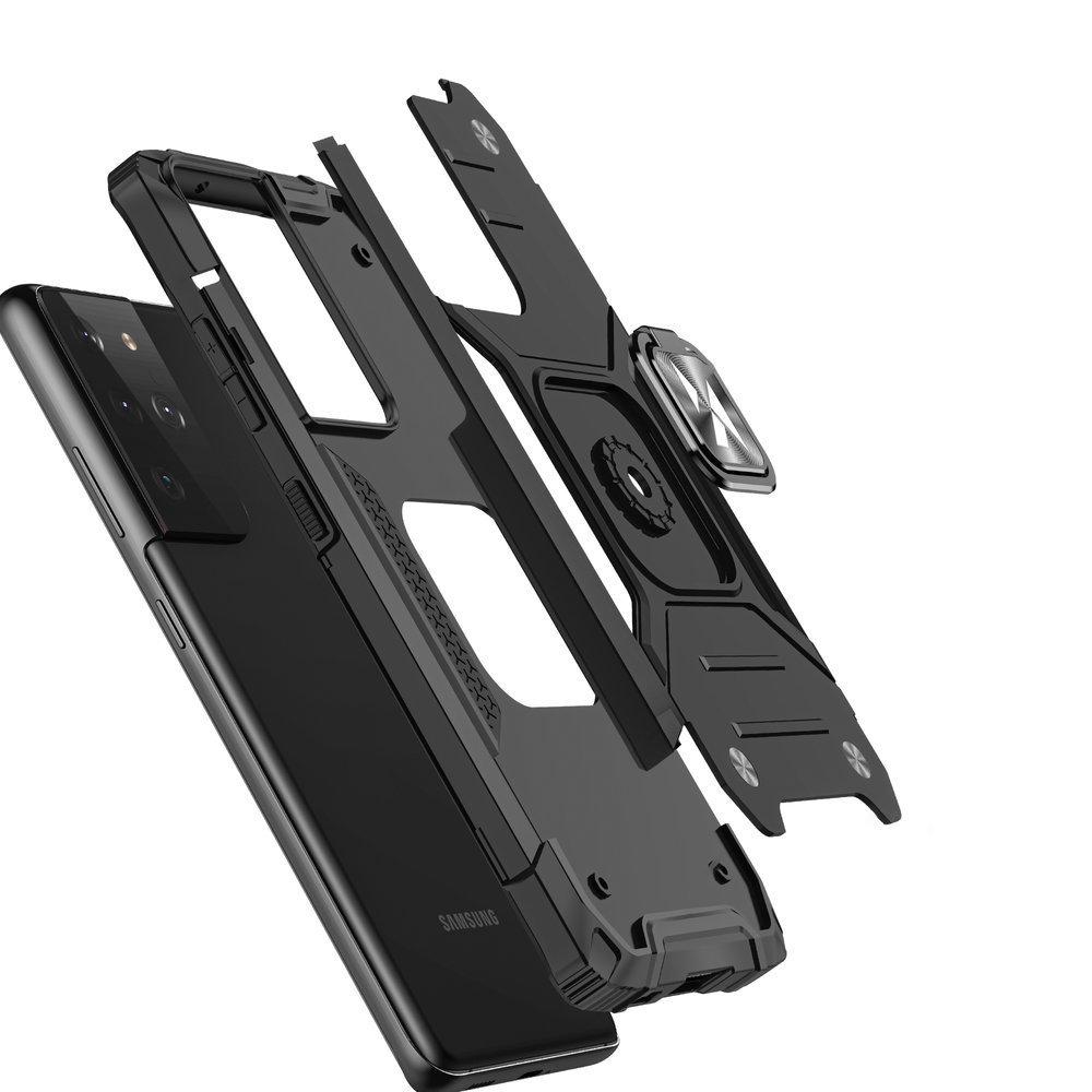 Wozinsky Ring Armor hybridi kotelo + magneettinen pidike Samsung Galaxy S22 Ultra punainen