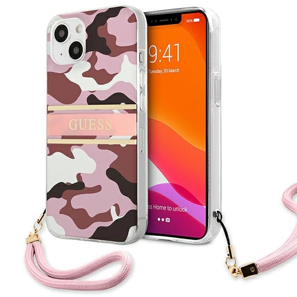 Guess GUHCP13SKCABPI iPhone 13 mini 5.4" vaaleanpunainen kotelo Camo Strap Collection