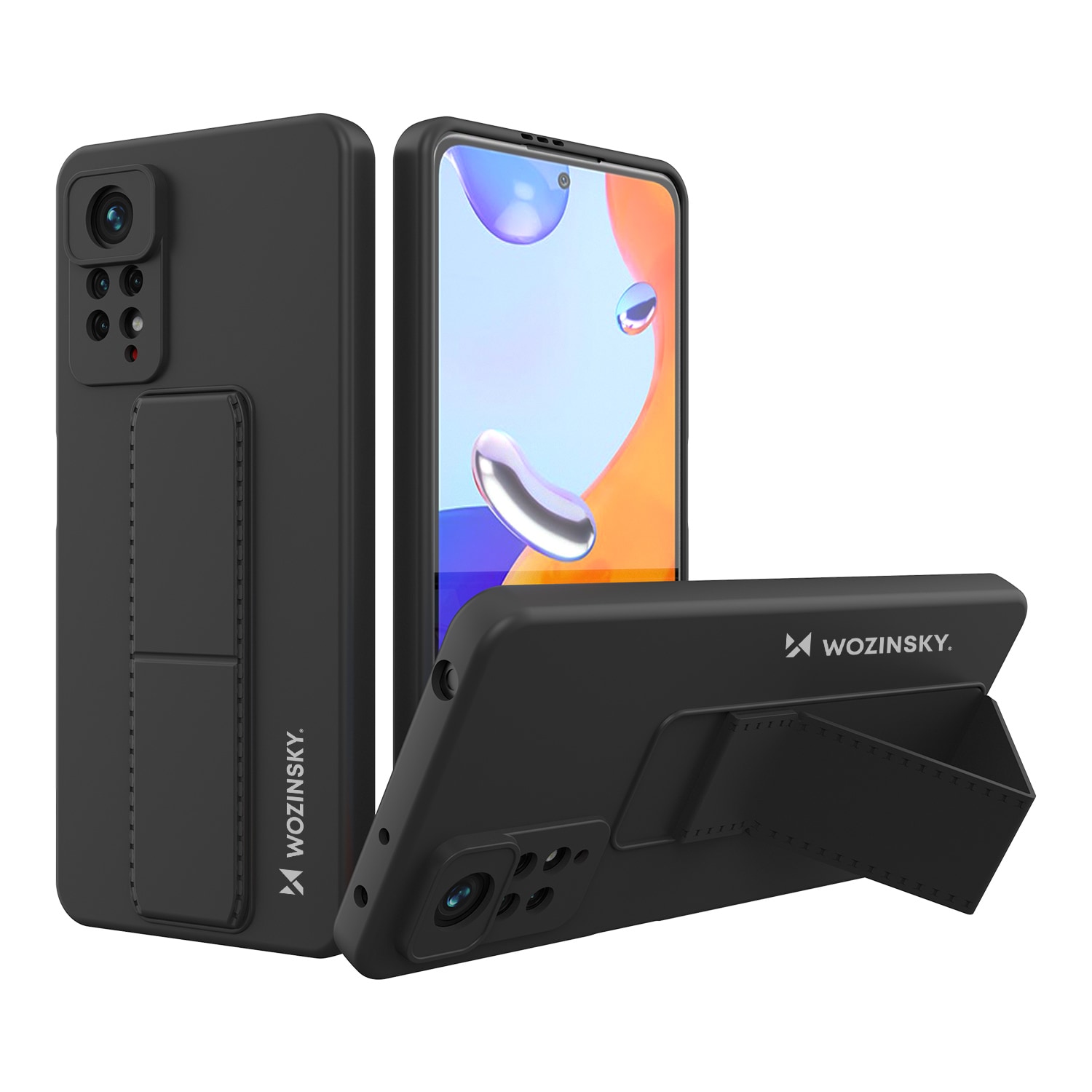 Wozinsky Kickstand Case silikoni tapauksessa jalusta Xiaomi Redmi Note 11 Pro tapauksessa musta