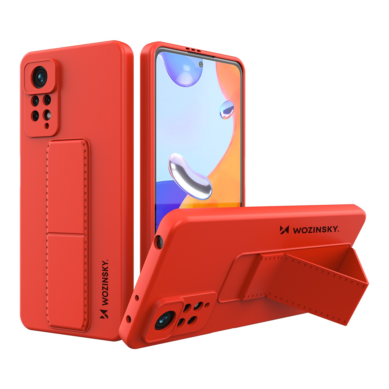Wozinsky Kickstand Case silikoni kotelo jalusta Xiaomi Redmi Note 11 Pro punainen