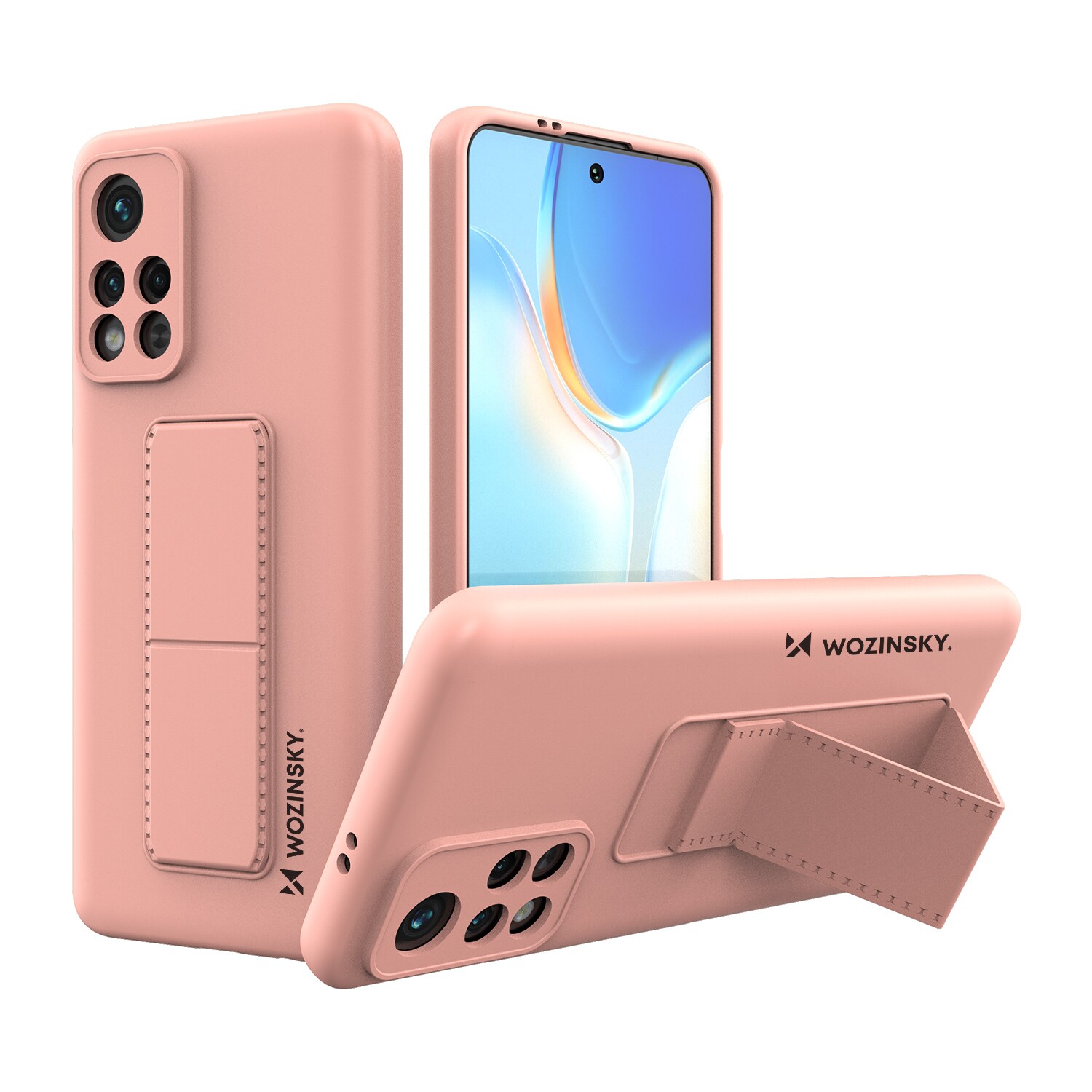Wozinsky Kickstand Case silikoni tapauksessa jalusta Xiaomi Poco M4 Pro 5G vaaleanpunainen