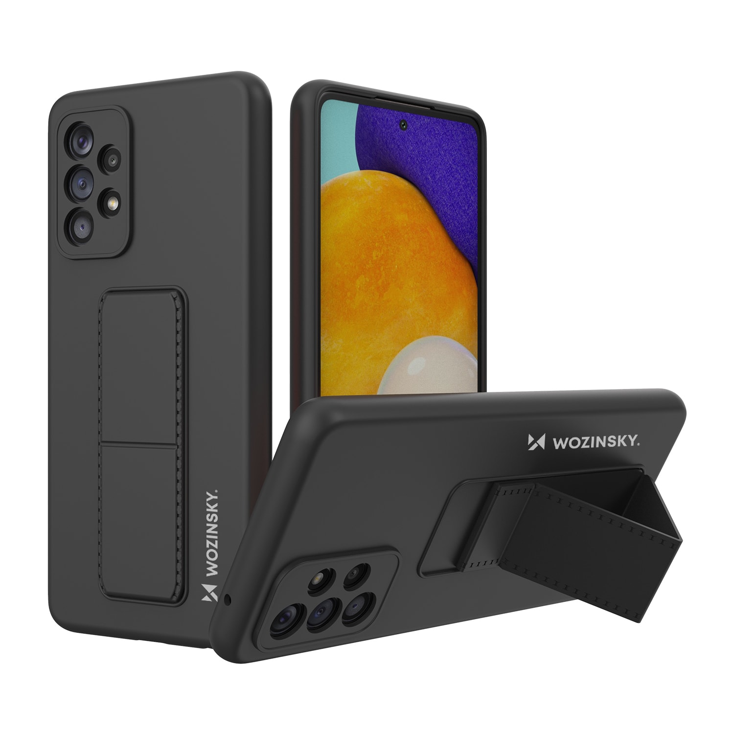 Wozinsky Kickstand Case silikoni kotelo jalusta Samsung Galaxy A73 musta
