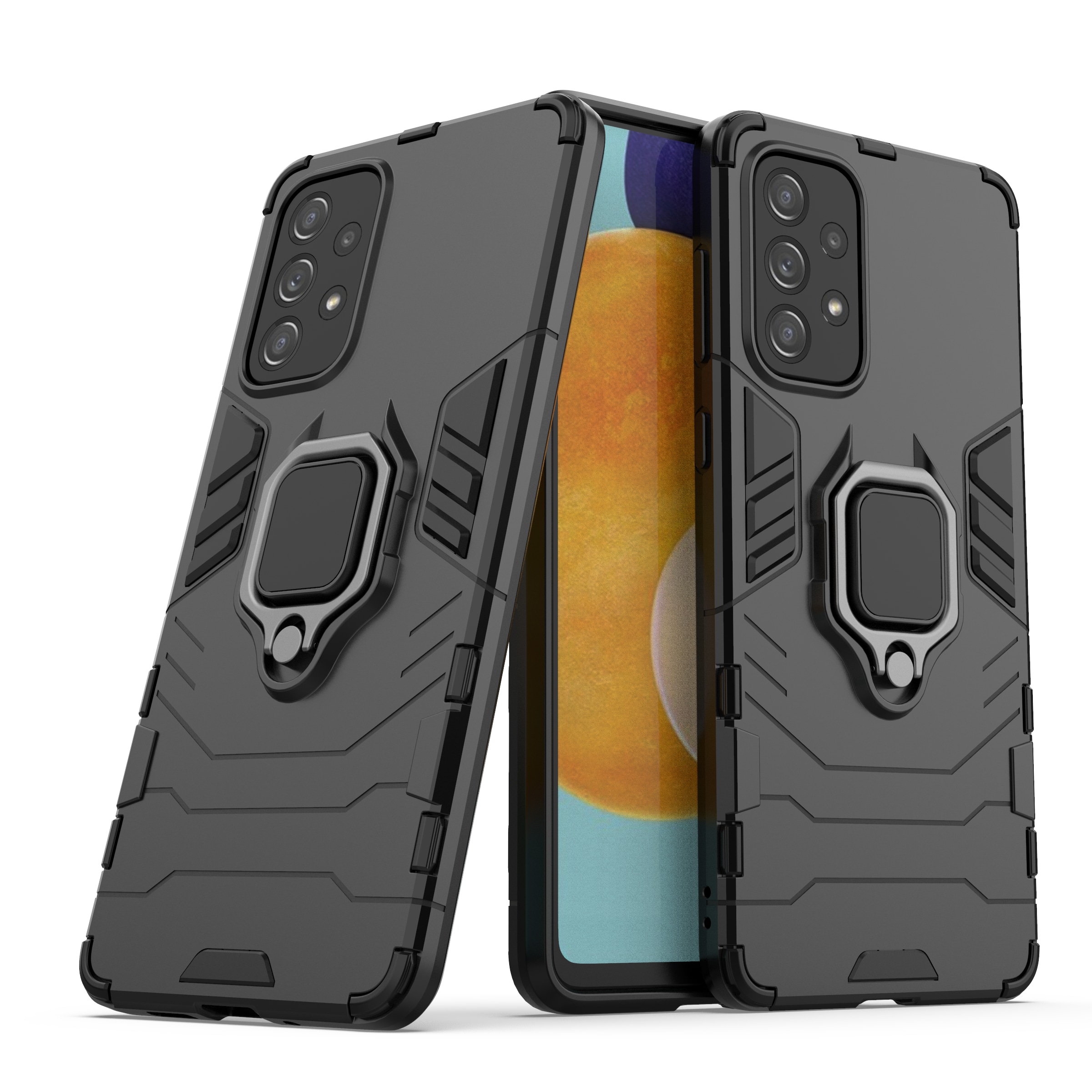 Ring Armor kova hybridi tapauksessa kansi + magneettinen haltija Samsung Galaxy A73 musta