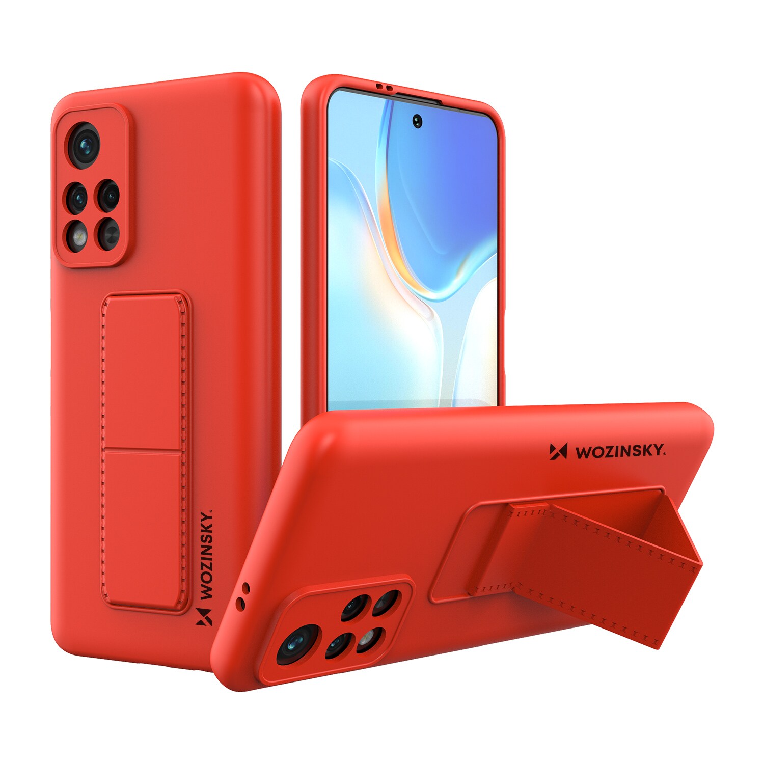 Wozinsky Kickstand Case Silikoni Stand Cover for Xiaomi Redmi Note 11S / Note 11 punainen