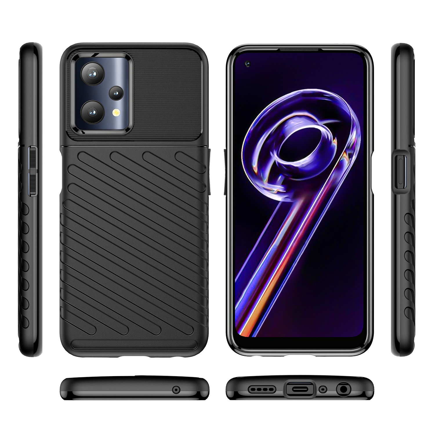 Thunder Case joustava panssaroitu suojus Realme 9 Pro musta