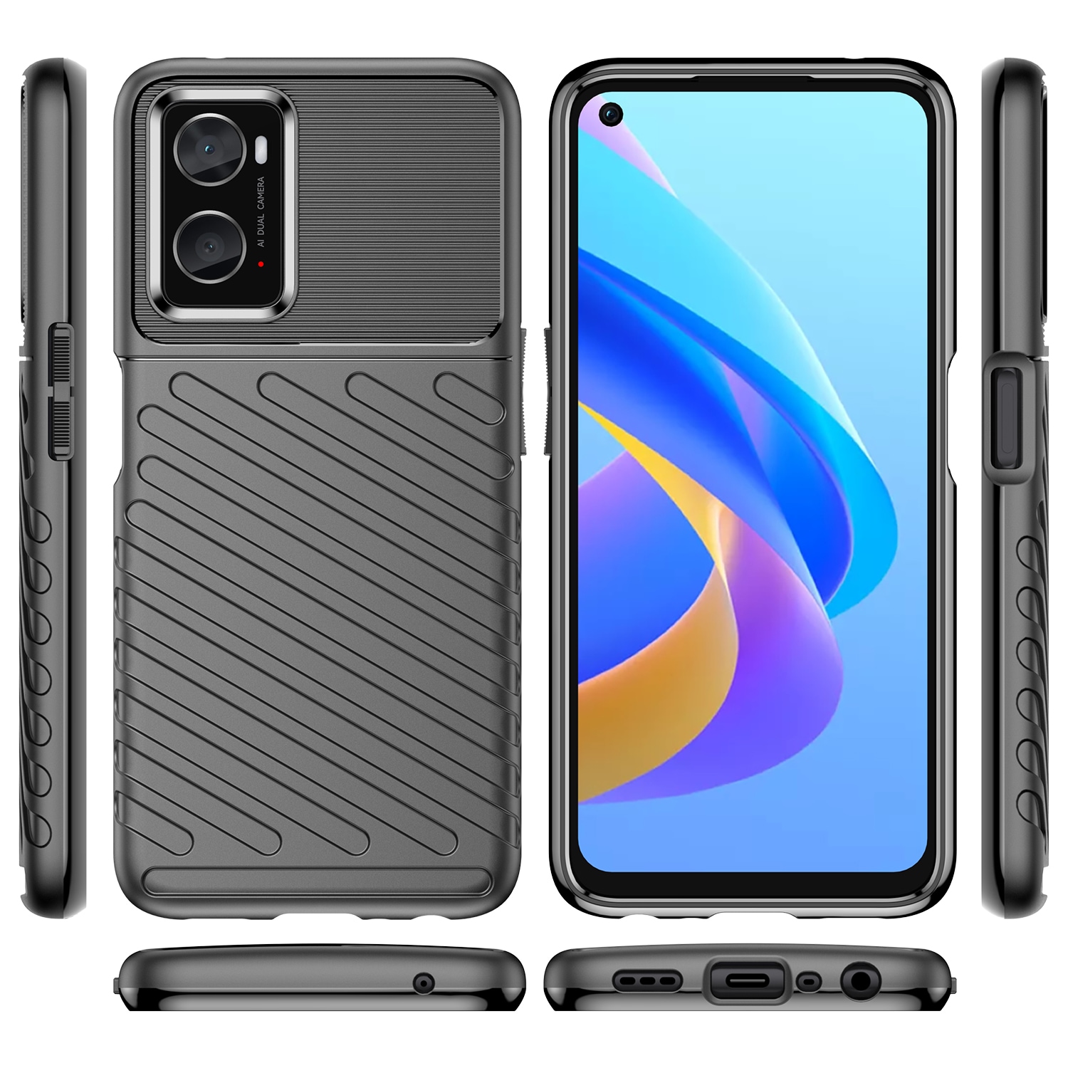 Thunder Case joustava panssaroitu suojus Oppo A76 / Oppo A36 / Realme 9i musta