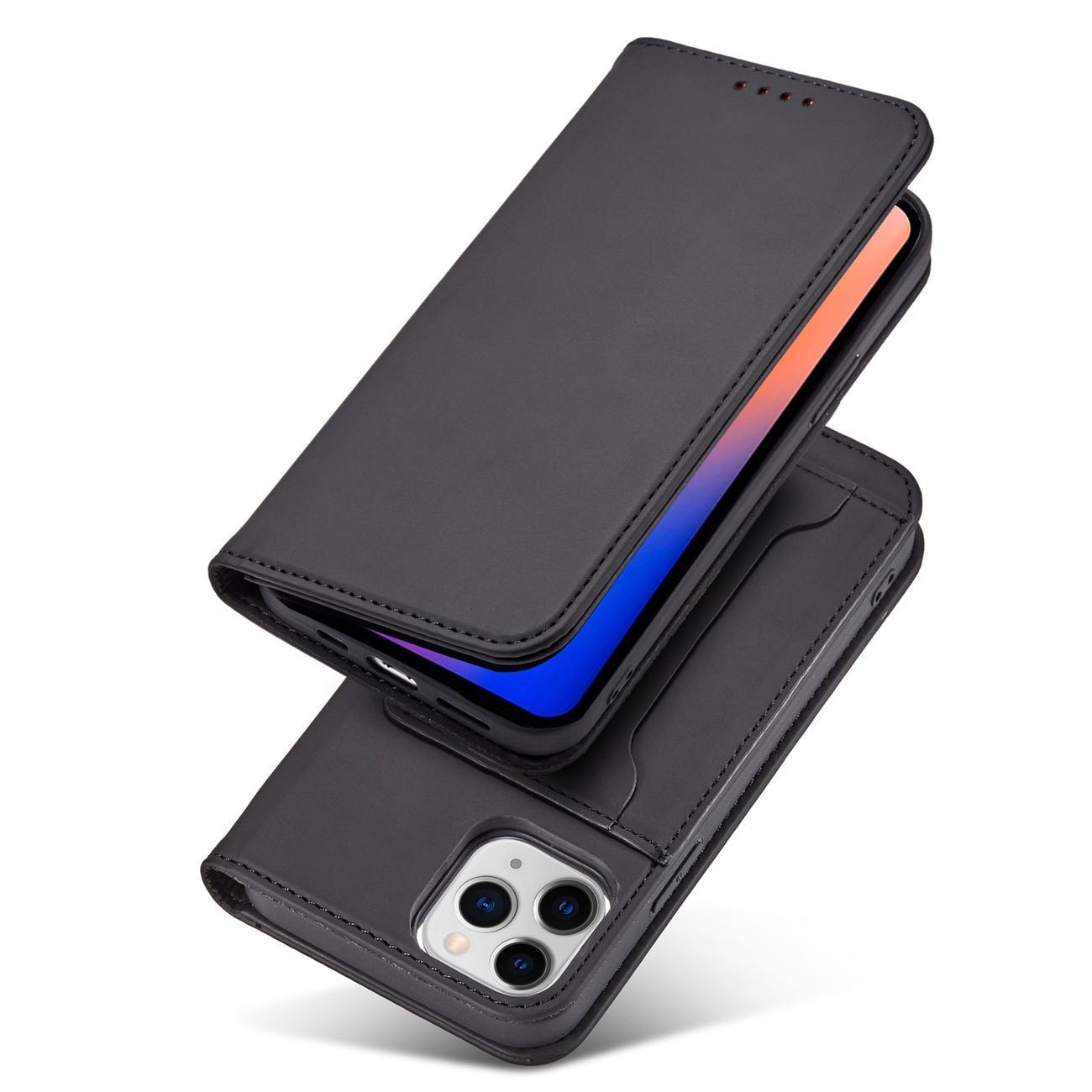 Magnet Korttikotelo iPhone 12 Pro Kotelo Kortti Lompakko Kortinhaltija Musta