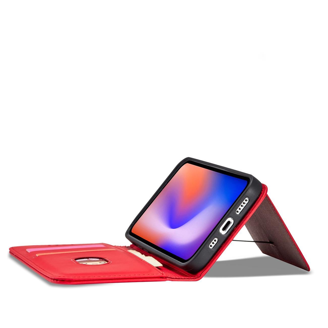 Magnet Korttikotelo iPhone 12 Pro Kotelo Kortti Lompakko Kortinhaltija Punainen