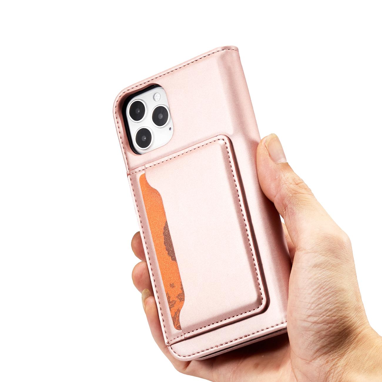 Magnet Korttikotelo iPhone 12 Pro Max Korttikotelo Kortti Lompakko Kortinhaltija Vaaleanpunainen
