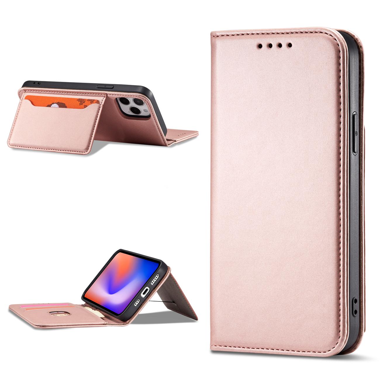 Magnet Korttikotelo iPhone 12 Pro Max Korttikotelo Kortti Lompakko Kortinhaltija Vaaleanpunainen