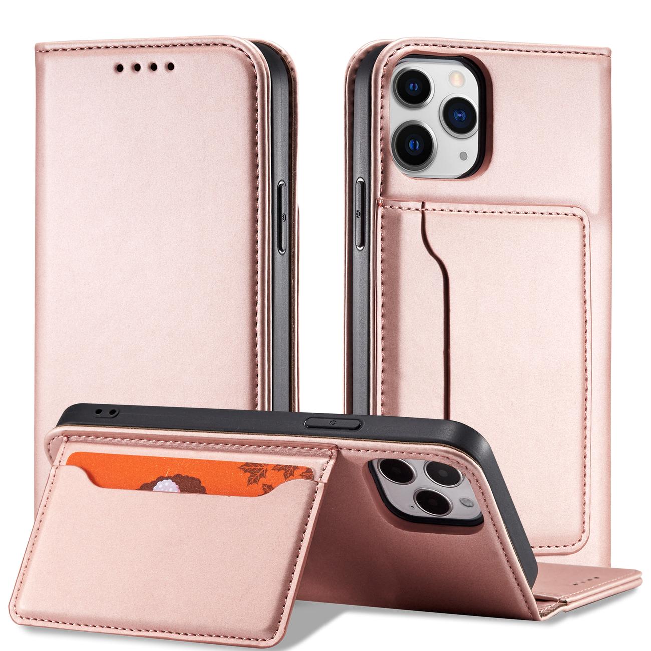 Magnet Korttikotelo iPhone 12 Pro Max Korttikotelo Kortti Lompakko Kortinhaltija Vaaleanpunainen