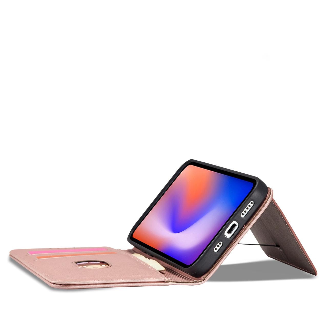 Magnet Korttikotelo iPhone 12 Pro Max Korttikotelo Kortti Lompakko Kortinhaltija Vaaleanpunainen