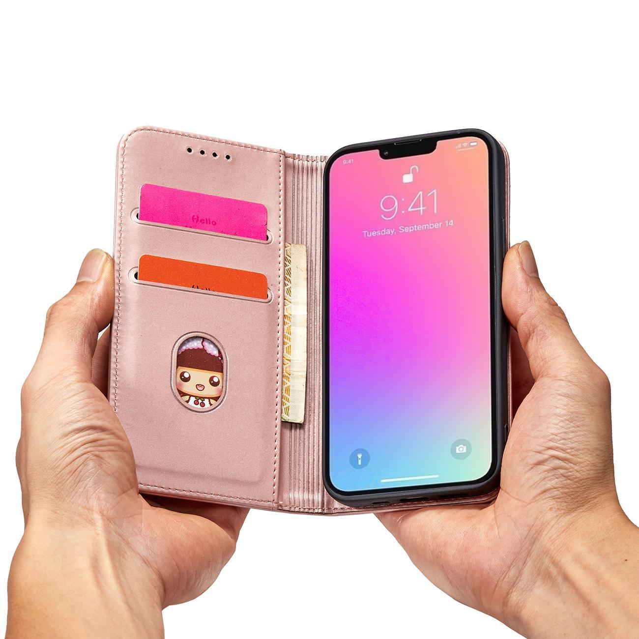 Magnet Korttikotelo iPhone 13 Pro Korttikotelo Kortti lompakko kortinhaltija vaaleanpunainen