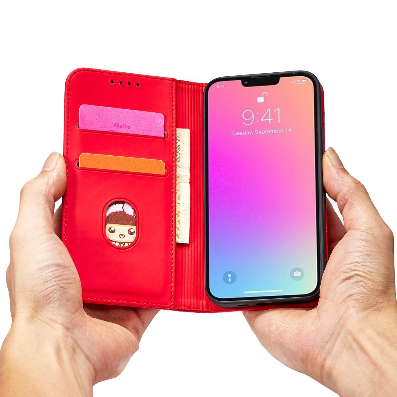 Magnet Korttikotelo iPhone 13 Pro Max Korttikotelo Kortti Lompakko Kortinhaltija Punainen