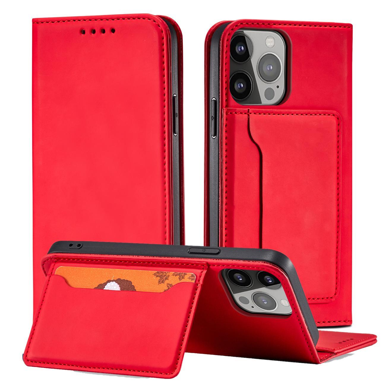 Magnet Korttikotelo iPhone 13 Pro Max Korttikotelo Kortti Lompakko Kortinhaltija Punainen