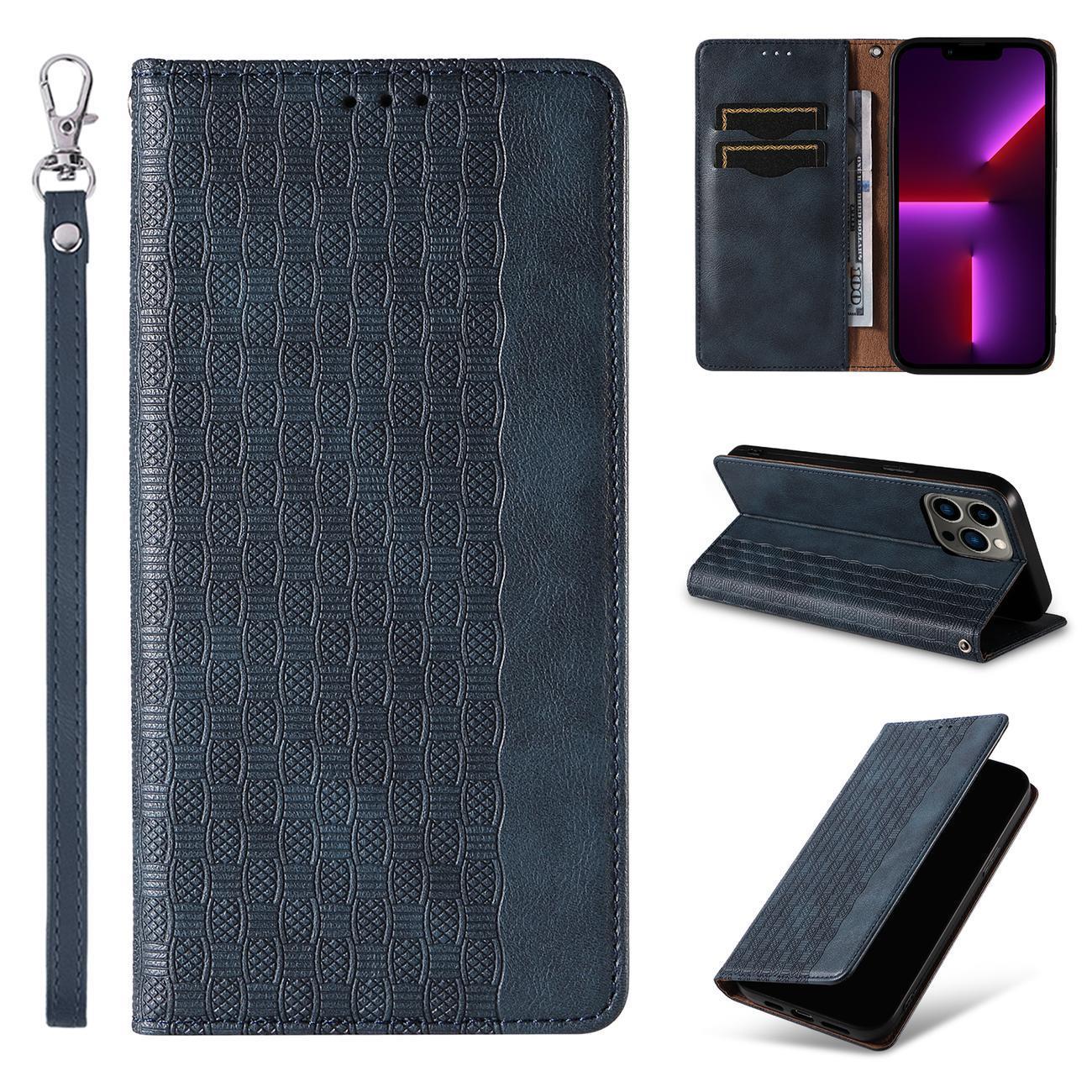 Magnet Hihna Kotelo Kotelo iPhone 13 Pro pussi lompakko + Mini Lanyard riipus sininen
