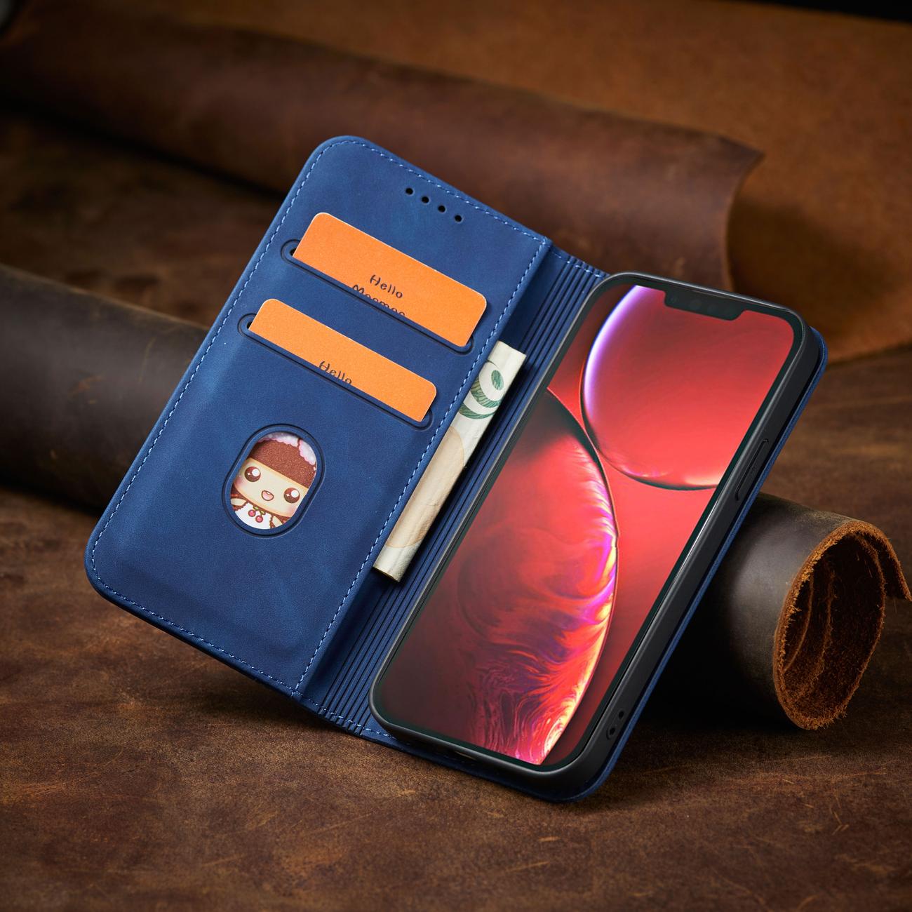 Magnet Fancy Case Case for iPhone 13 Pro Max Pouch kortti lompakko kortinhaltija sininen