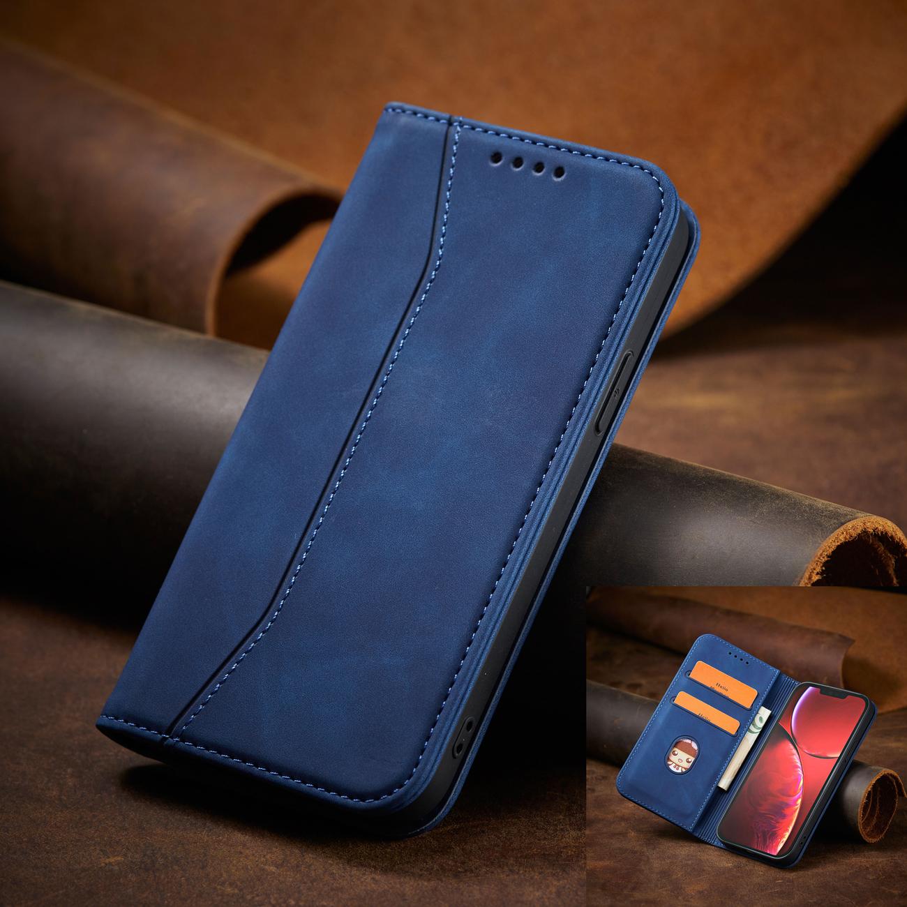 Magnet Fancy Case Case for iPhone 13 Pro Max Pouch kortti lompakko kortinhaltija sininen