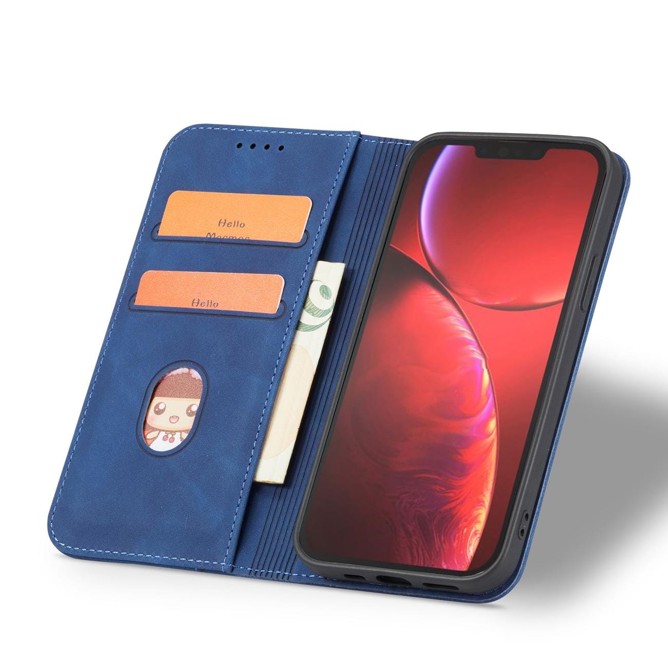 Magnet Fancy Case Case for iPhone 13 Pro Max Pouch kortti lompakko kortinhaltija sininen