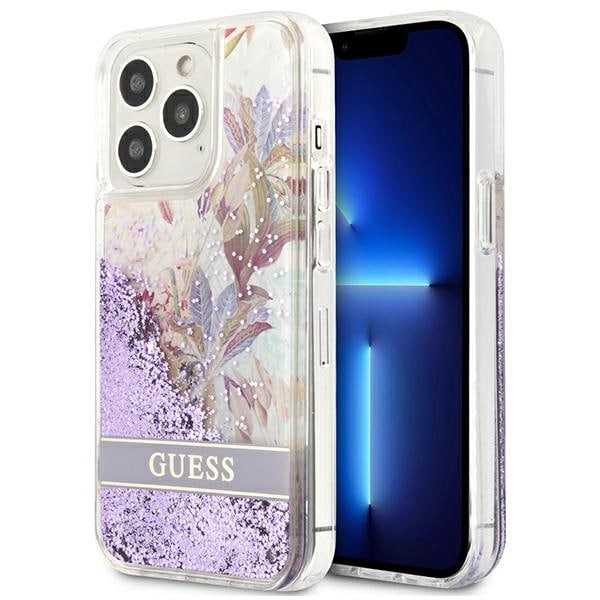 Guess GUHCP13LLFLSU iPhone 13 Pro / 13 6.1" violetti/lila kovakotelo Kukka Nestemäinen kimallus
