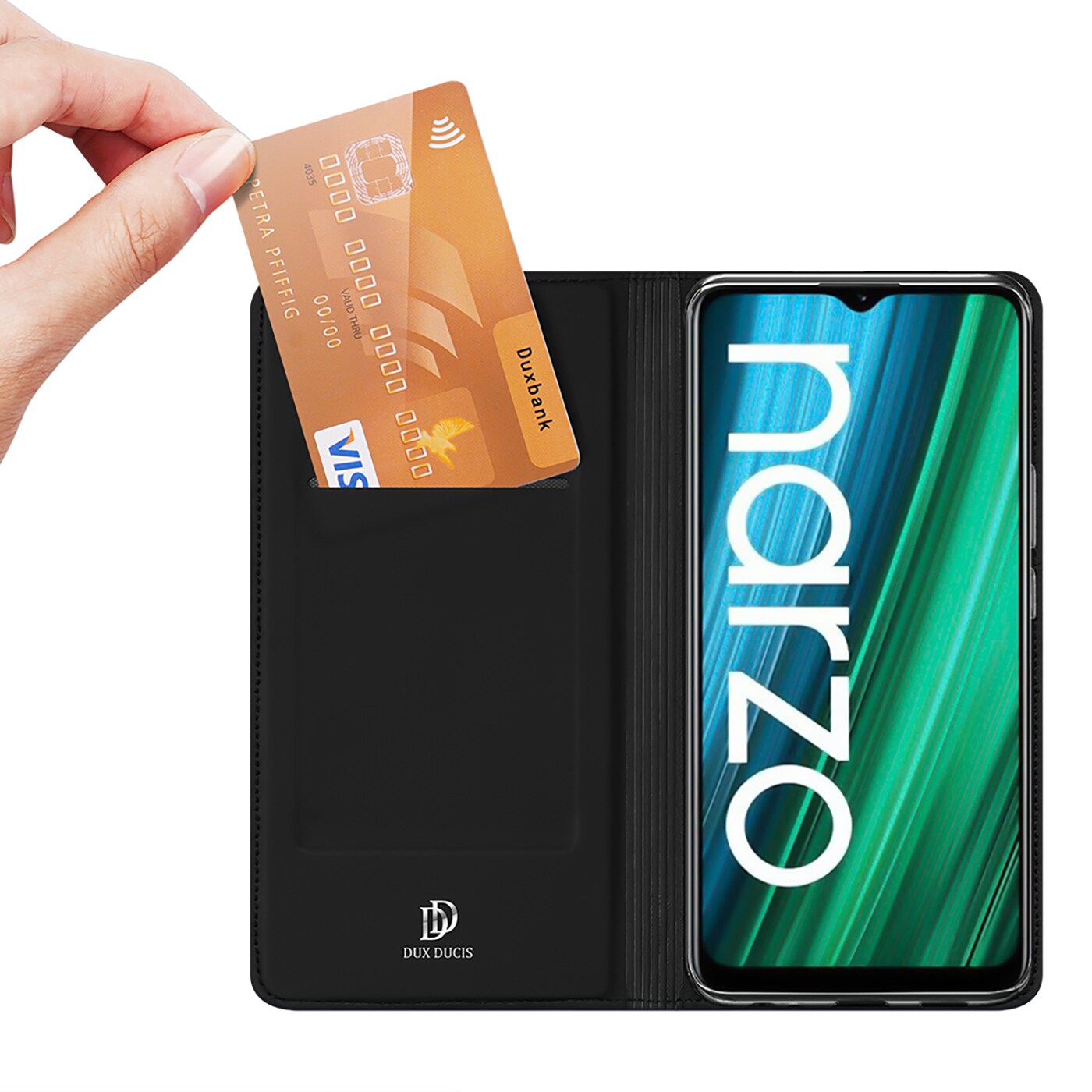 Dux Ducis Skin Pro Holsterin suojus läpällä Realme Narzo 50A musta